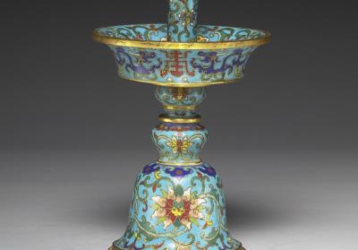 图片[2]-Copper candle stand in cloisonne enamels (set of five alter piece), Qing dynasty (1644-1911)-China Archive